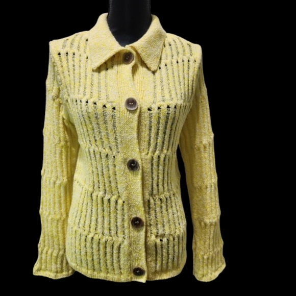 RIVER ISLAND Pastel Yellow Button-up 3D Knit Sweater Cardigan (M) - Picture 2 of 13